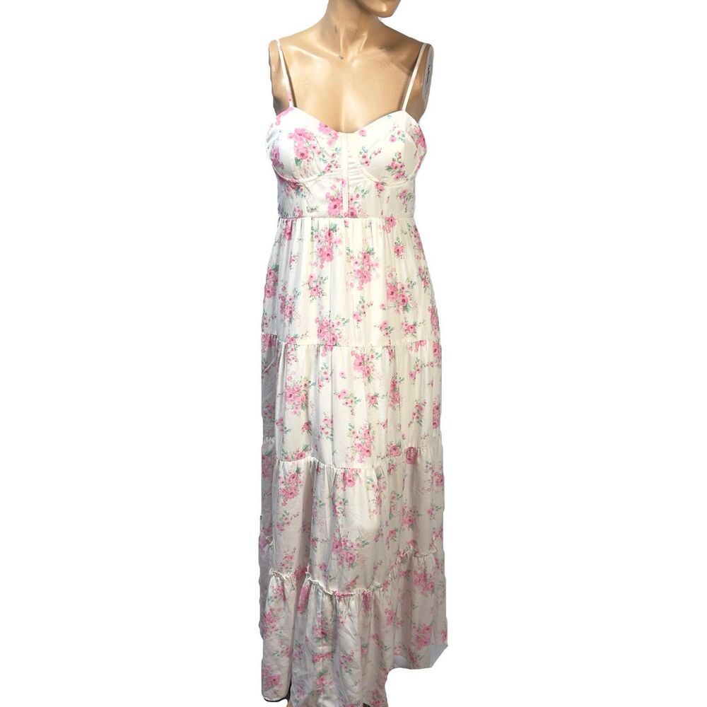 Altar'd State Zandry Floral Maxi Dress Corset Bodice Size M Pink white NWT